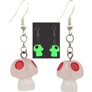 Glow in the Dark Mushroom Earrings Red – Rave Festival Gamer Style